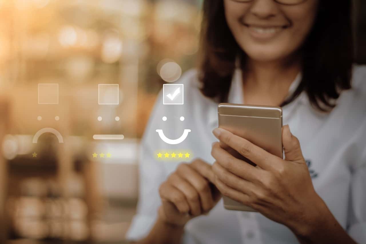 Woman enjoying user experience on her mobile device