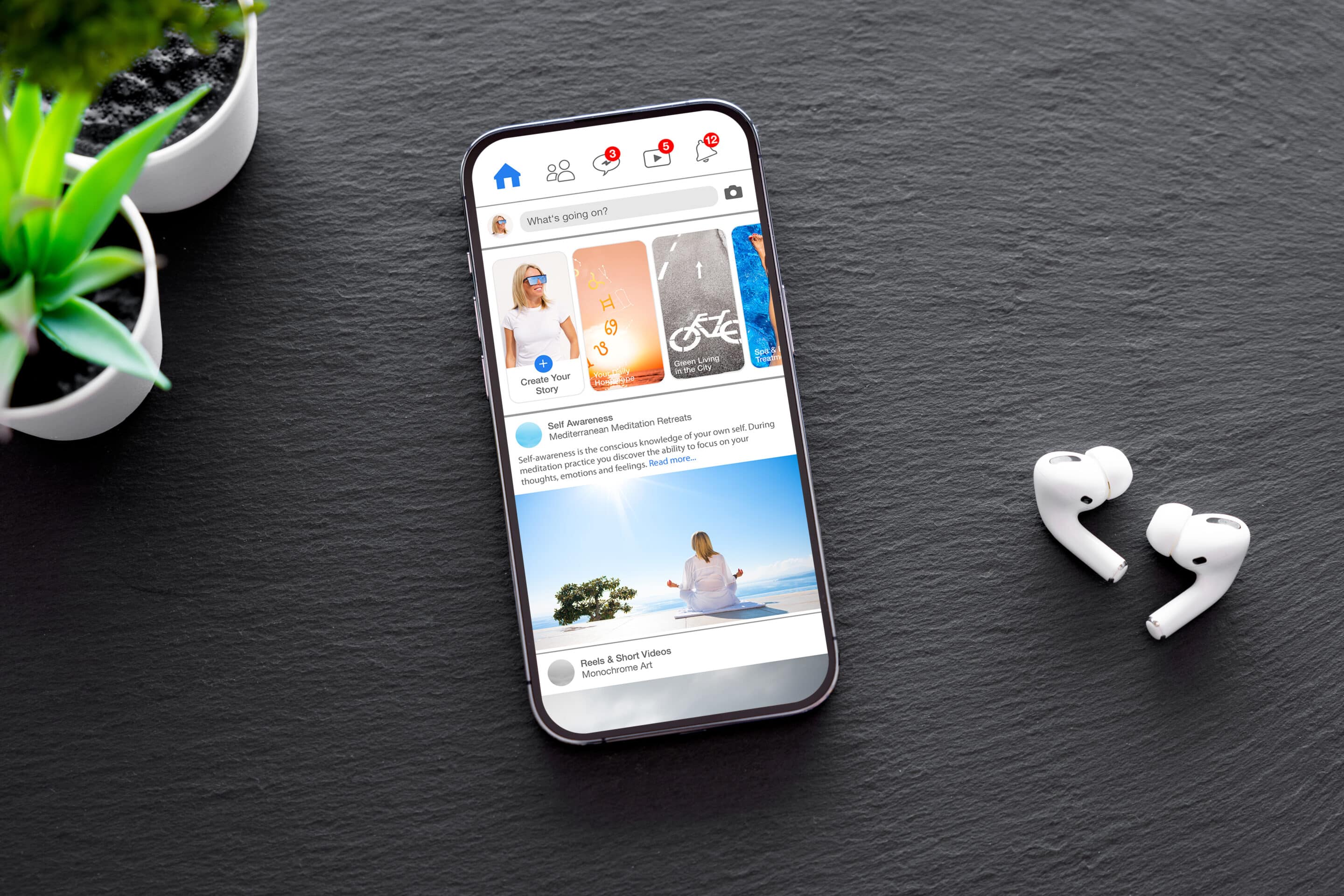 close-up of woman holding a phone, engaging on social media