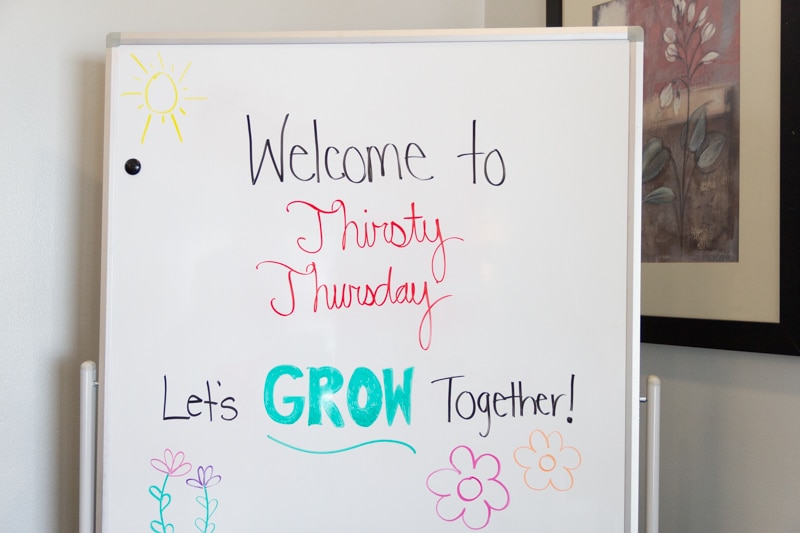 photo of whiteboard of thirsty thursday networking