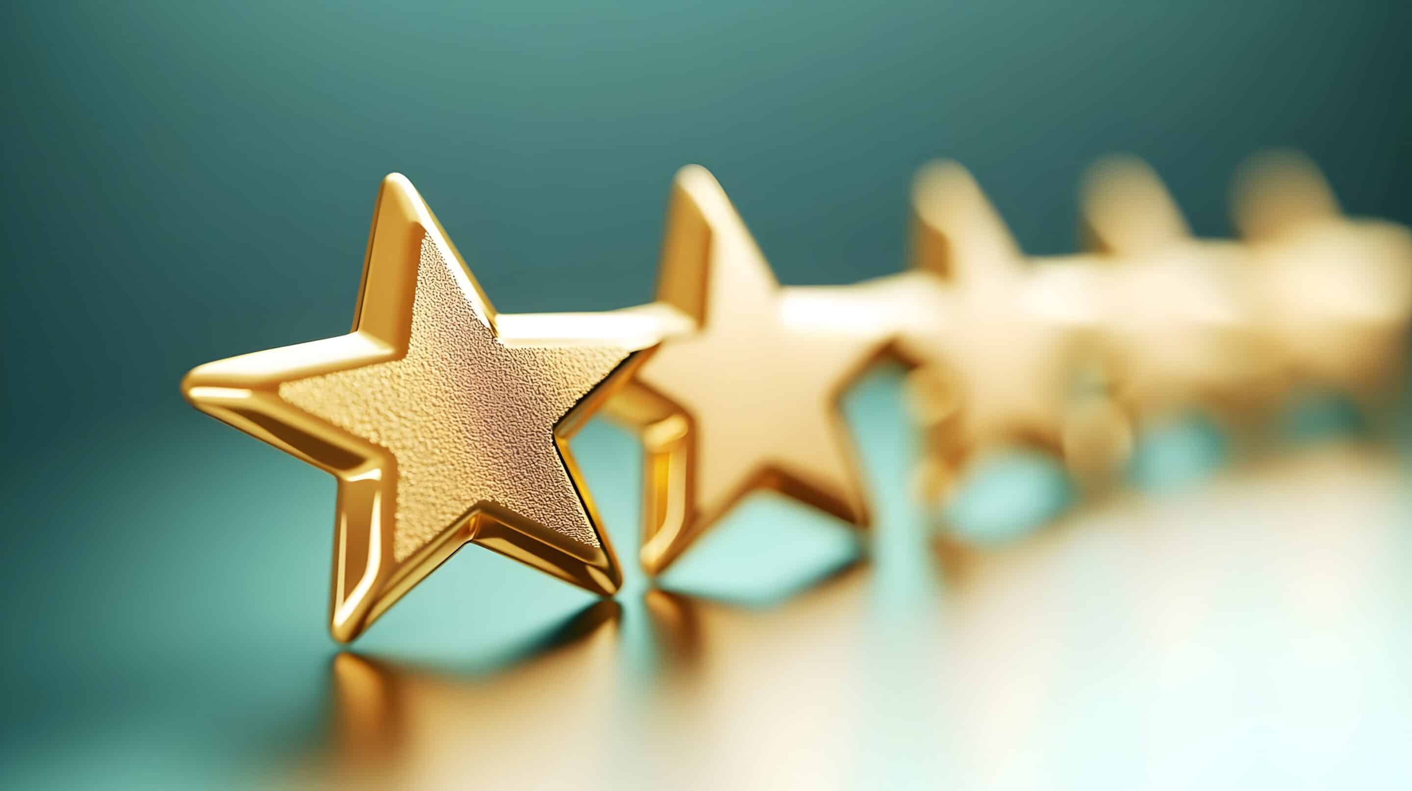 Photography Depicting A Gold Five Star Review On A Simple Background